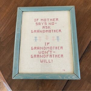 Rustic Blue Framed Grandmother needlepoint Quote Wall Art